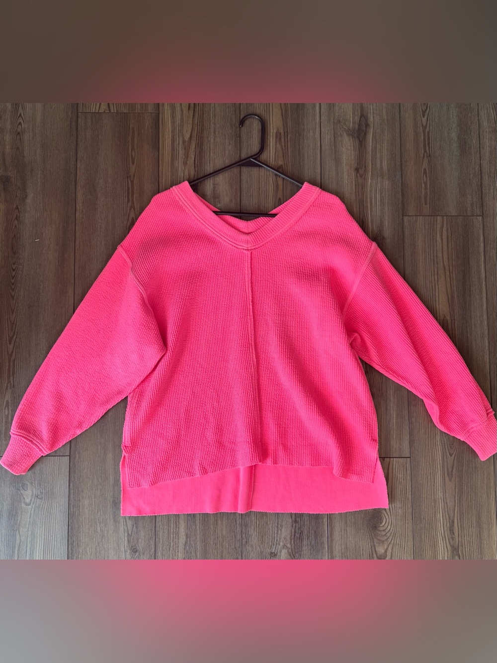aerie Neon Hot Pink V-Neck Relaxed Knit cozy heavy Sweatshirt